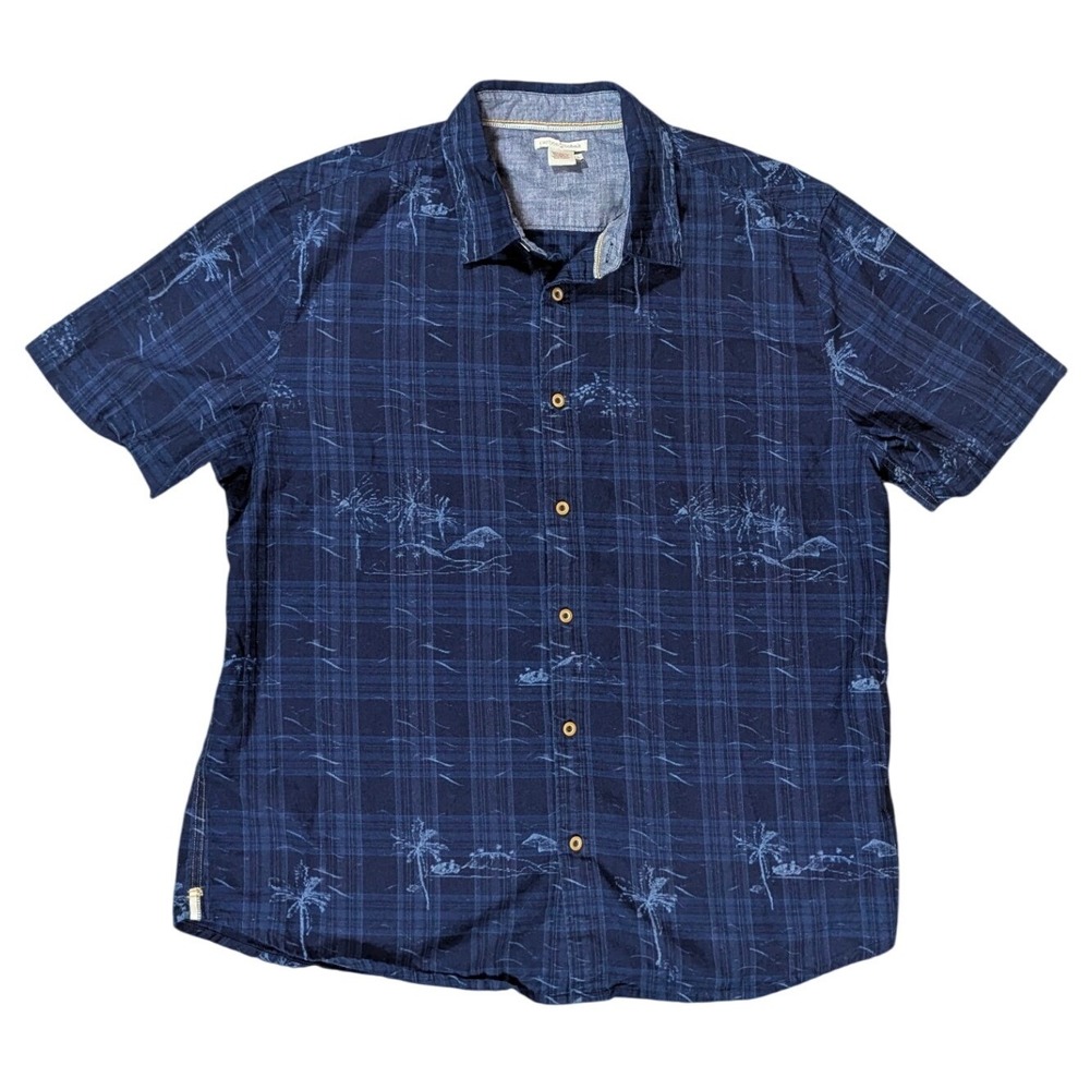 Carbon 2 Cobalt Shirt Mens Large Blue Effortlessly Cool Tropical Plaid Cotton L
